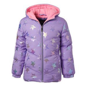 IXTREME Little Girls All Over Fall Star Puffer Jacket with Fleece Hood Size:  6X